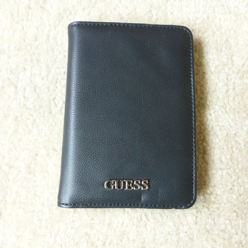 GUESS black faux leather passport holder